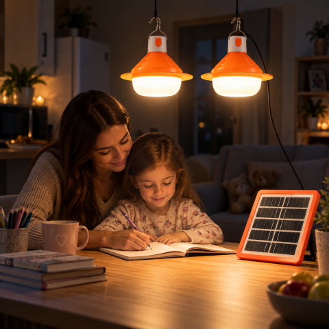 Ліхтар Solar дві лампи від сонячної панелі / Комплект освітлення сонячна панель та 2 LED лампочки / Кемпінгова лампа прожектор — 3