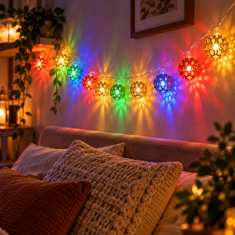 Гирлянда светодиодная Шарик металлический золотой, 20 LED, Мультицвет — 2