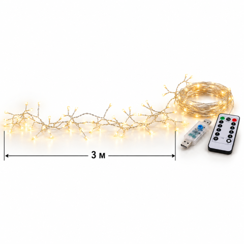 Гірлянда "Мішура" 3м 100 LED Warm White / Гірлянда на USB з пультом / LED-декор — 4