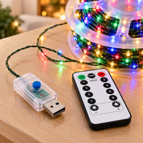 Гірлянда Роса 100 м 1000 LED різнокольорова MULTI / Гірлянда з USB та пультом ДУ, зелений дріт / LED-декор — 4