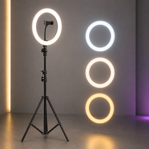 Кільцева лампа RING FILL LIGHT 26 С на штативі з утримувачем телефону — 1