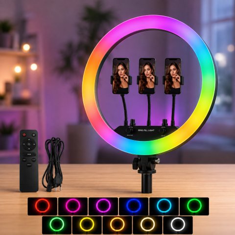 Кольцевая LED лампа RGB MJ18 45см 3 крепления — 2