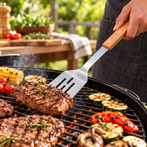 Набор для BBQ BN-760 / Кухонные принадлежности из нержавеющей стали, деревянные ручки — 4