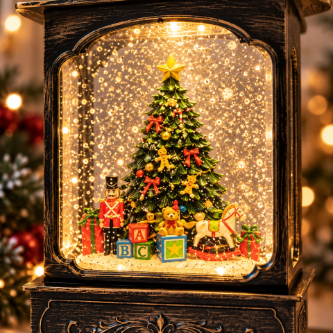 Ночник XMAS WDL-24061D «Винтажный фонарь» 31 см / Новогодний фонарь с LED-подсветкой и эффектом снега — 3
