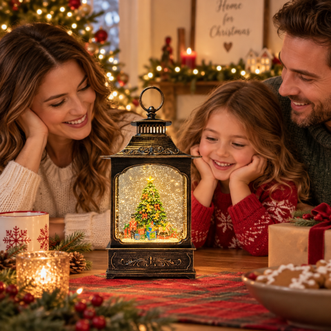 Ночник XMAS WDL-24061D «Винтажный фонарь» 31 см / Новогодний фонарь с LED-подсветкой и эффектом снега — 2