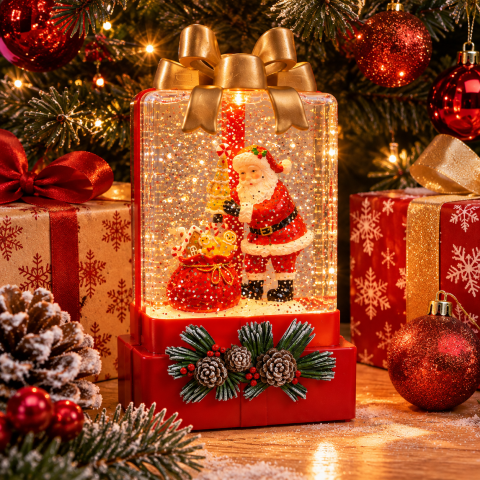 Ночник XMAS WDL-25010A «Подарунок» / Новорічний ліхтар 17,9 см з LED-підсвічуванням та ефектом снігу — 4