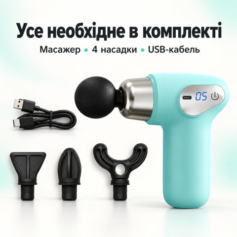 Перкуссионный аккумуляторный массажер 5 скоростей Massager CY-009 + 4 насадки — 5