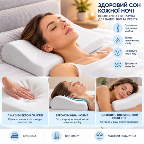 Ортопедична подушка з пам'яттю Memory pillow (меморі пілоу) — 3