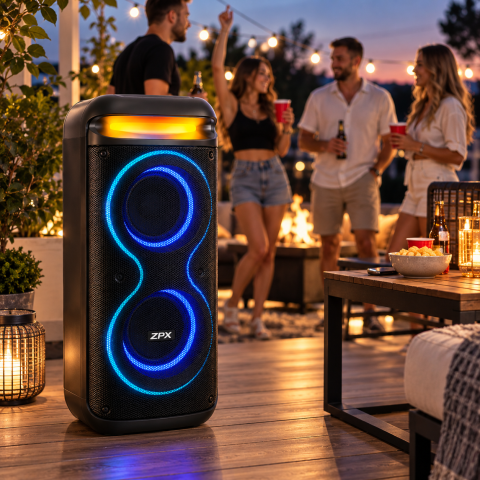 Портативная акустическая система ZPX ZX-7791 250 Вт 800 Вт Мощная колонка PMPO, 2x8", Bluetooth, TWS, LED, UHF-микрофон — 3