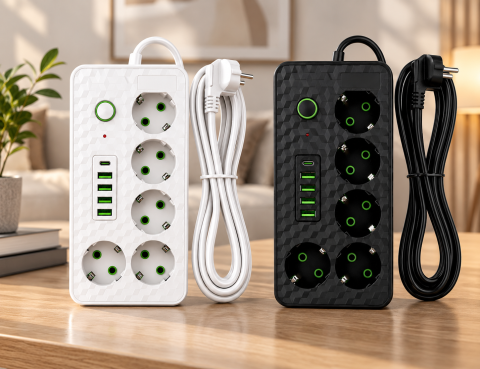 Сетевой фильтр на 5 розеток HG-2505 / Удлинитель на 2м 4×USB+Type-C черный / Фильтр сетевой 2500Вт — 1