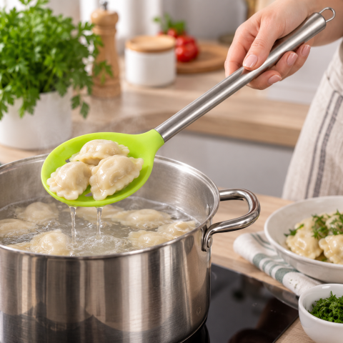Шумовка силиконовая с ручкой BN-1030 / Силіконова кухонна ложка з металевою ручкою — 2