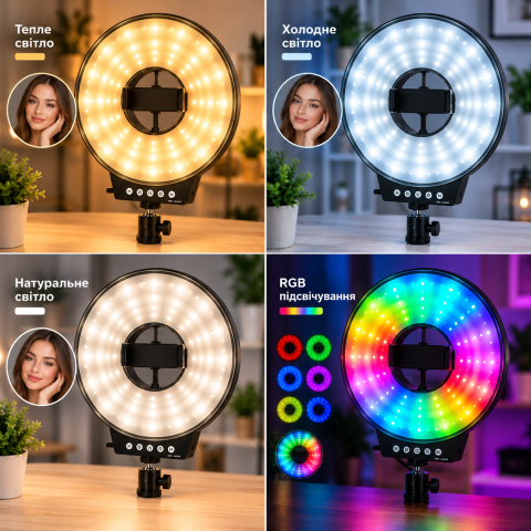 Світлодіодна LED лампа MJ-261 / Світлодіодна LED лампа для селфі / Кільцева лампа RGB 26 см з USB підключенням — 2