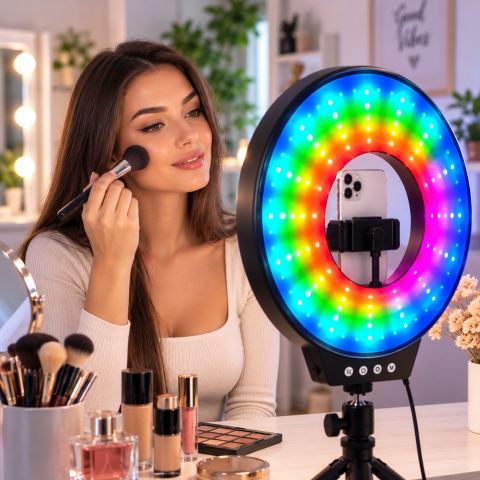 Світлодіодна LED лампа MJ-261 / Світлодіодна LED лампа для селфі / Кільцева лампа RGB 26 см з USB підключенням — 4