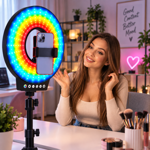 Світлодіодна LED лампа MJ-321 / Світлодіодна LED лампа для селфі / Кільцева лампа RGB 35 см з USB підключенням — 4