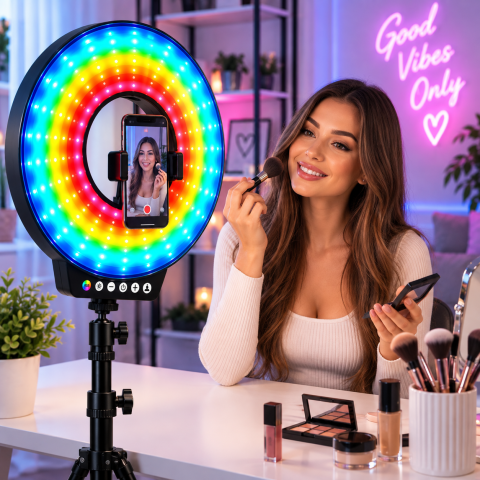 Светодиодная LED лампа MJ-451 / Светодиодная LED лампа для селфи / Кольцевая лампа RGB 45 см с USB подключением — 2