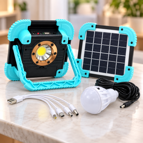 Светодиодный фонарь с солнечной зарядкой Junai JA-2004 + LED лампа JA-399 / Кемпирговый фонарь — 1