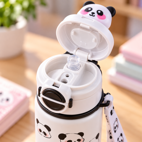 Термос 550 мл BN-3022 / Термос детский Panda / Детский кружок-поилка с ремешком — 2