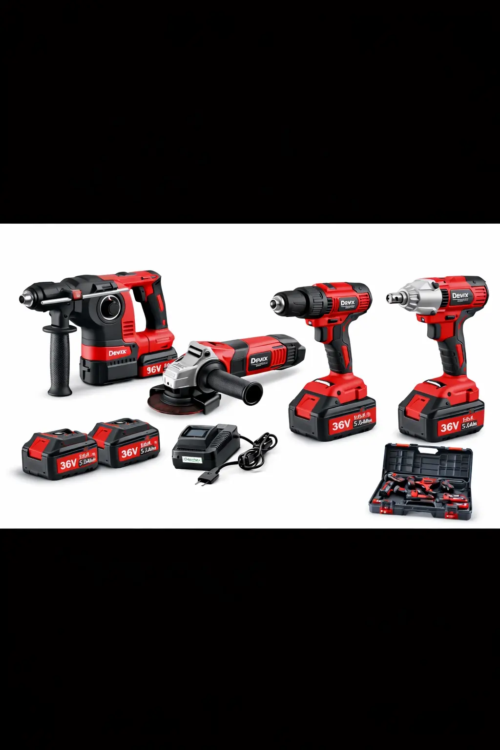 Набір акумуляторних інструментів 4 в 1 з 2 акумуляторами, RED MA754