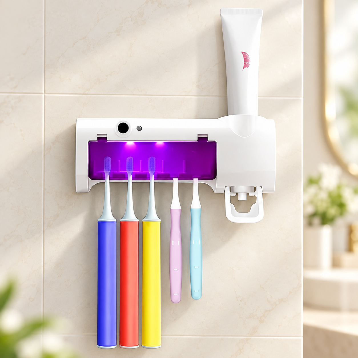 Ультрафіолетовий стерилізатор зубних щіток BRUSH STERILIZER / Тримач для зубних щіток і дозатором зубної пасти