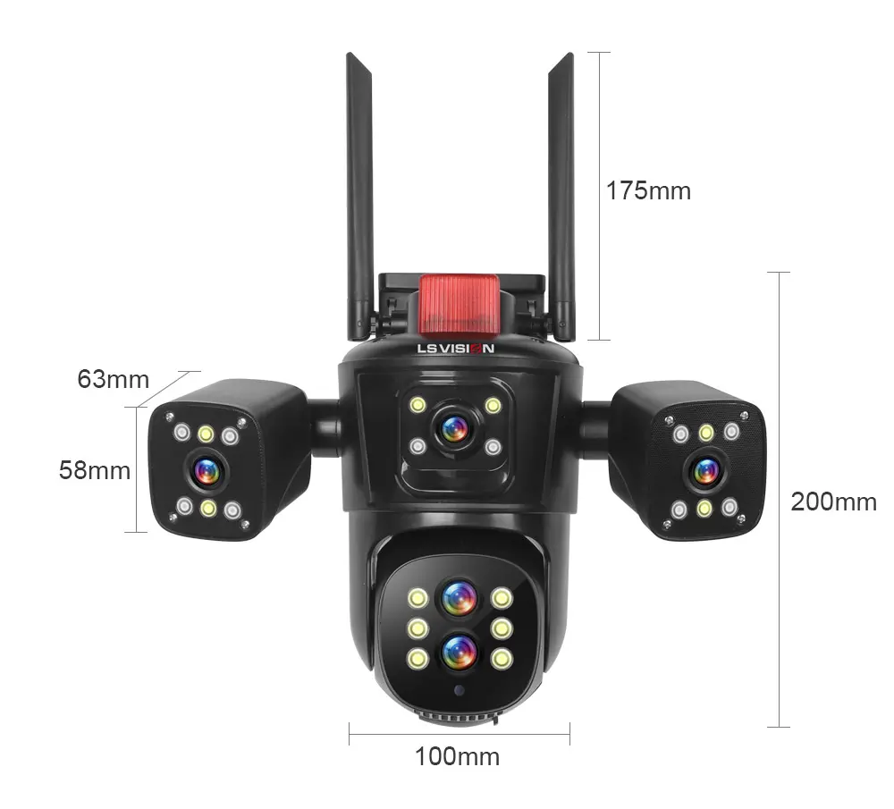 Відеокамера 4K Multi Lens 4 екранні 360-градусні камери IP-камера чотири об'єктиви