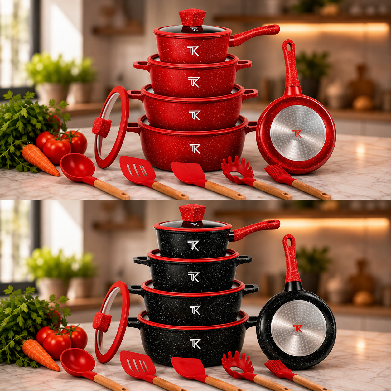 Набір посуду Top Kitchen TK00050L з мармуровим покриттям, 10 предметів + кухонне приладдя
