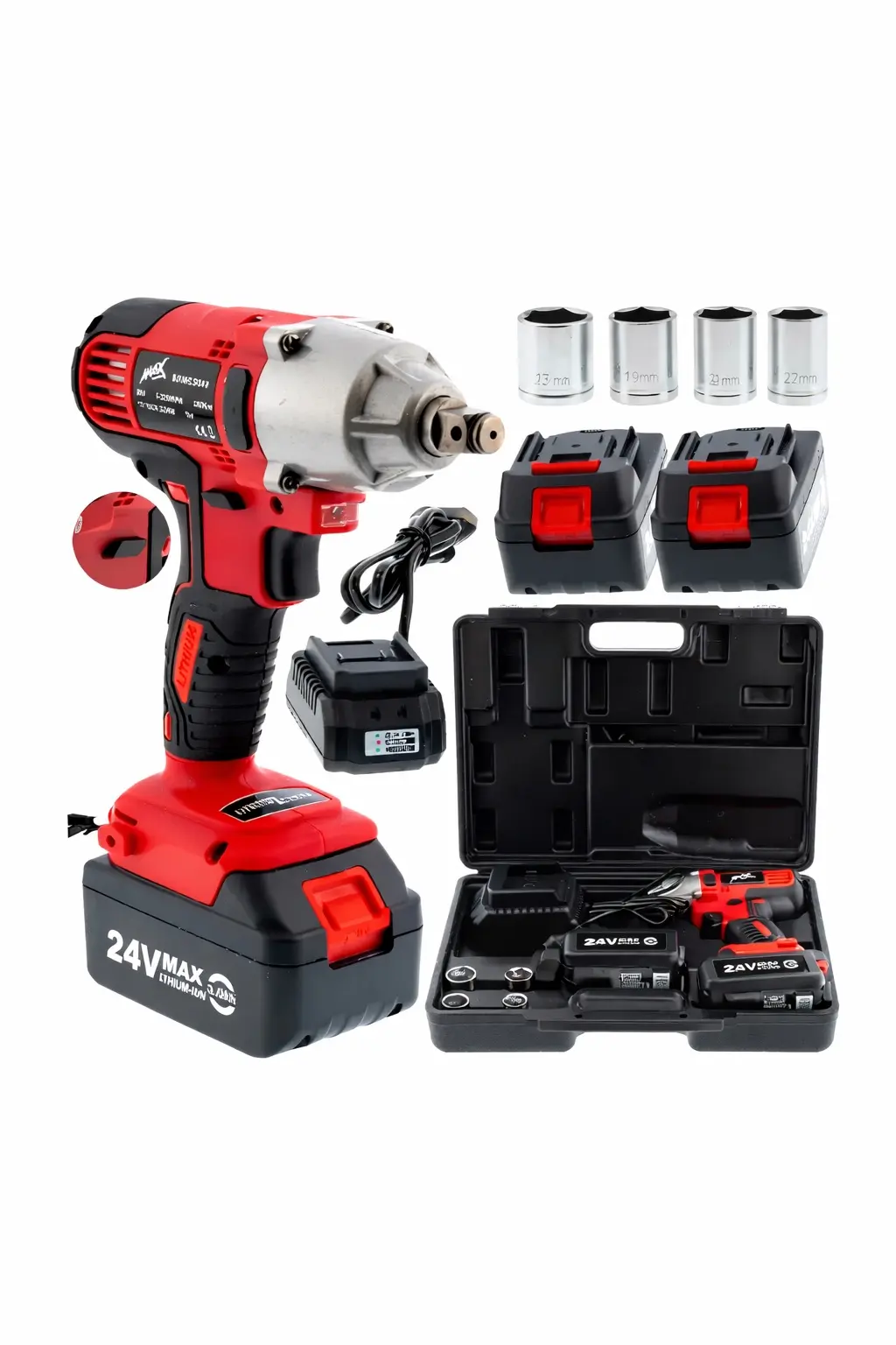 Електричний гайковерт 24V з 2 акумуляторами, RED MA752