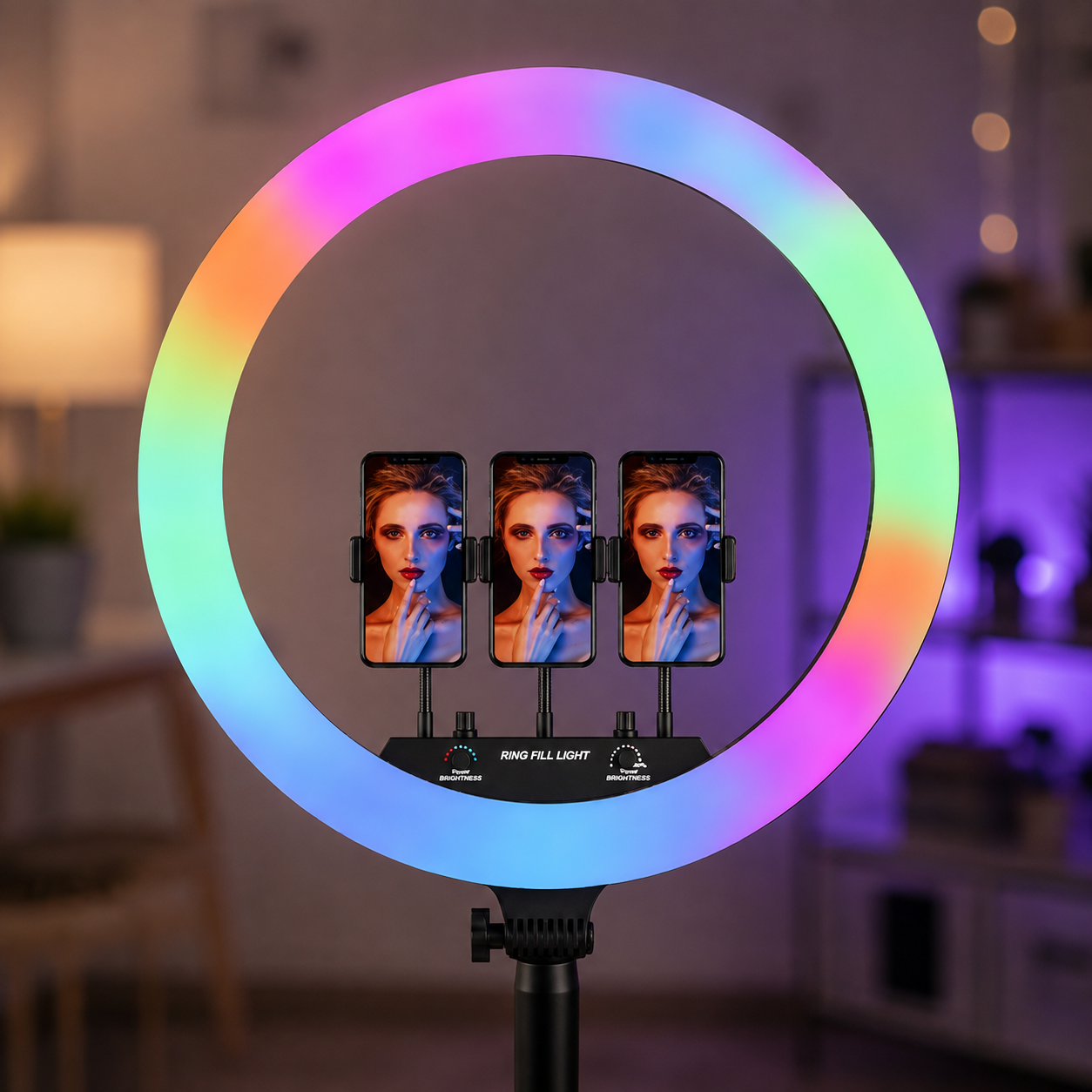 Кільцева LED лампа RGB MJ18 45см 3 кріплення