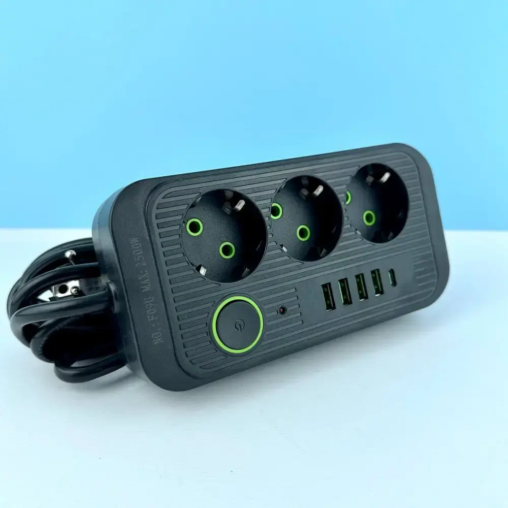 Мережевий фільтр живлення UA Power Socket F09U 3 розетки +4USB +Type-C Port 2m, мережевий подовжувач розеток