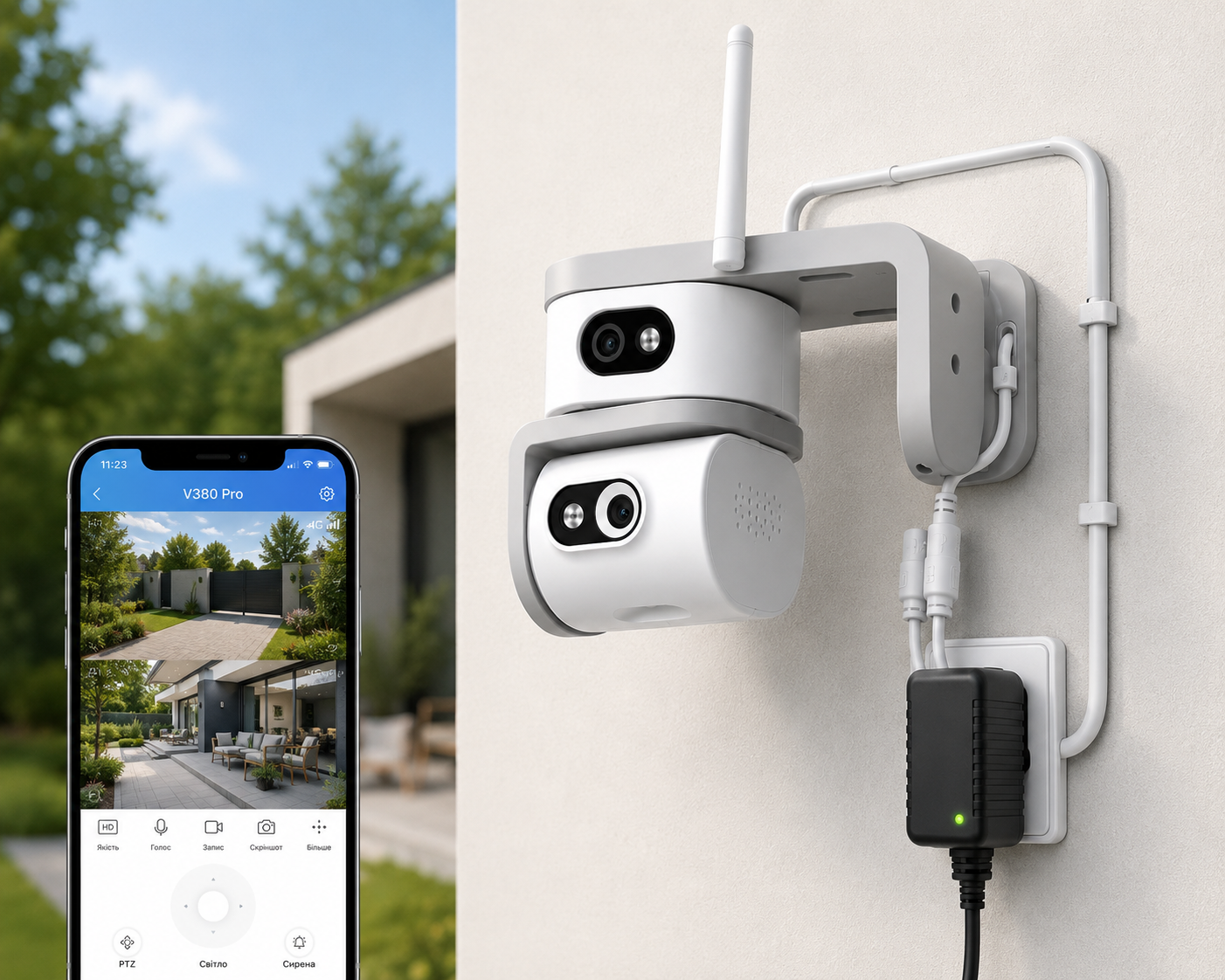 Вулична камера SmartHD Ai08+ 4G / Камера відеоспостереження V380pro / Поворотна камера з двома об'єктивами