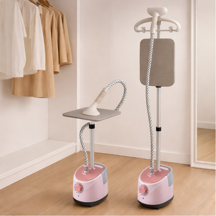 Вертикальний відпарювач для одягу з дошкою для прасування PINK з регульованою за висотою 1,8 л, 1800 Вт